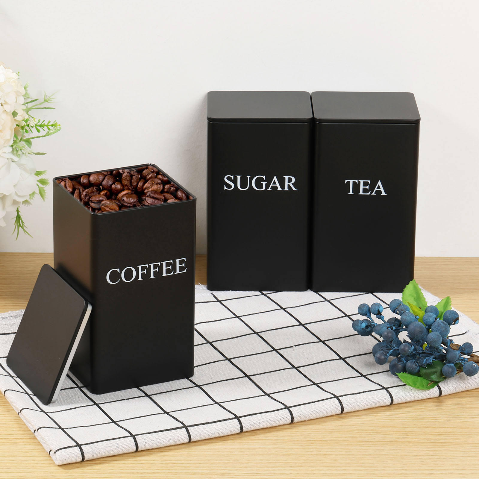 Coffee Tea Sugar Canisters - 3Pcs Coffee Bean Storage Canisters Tea