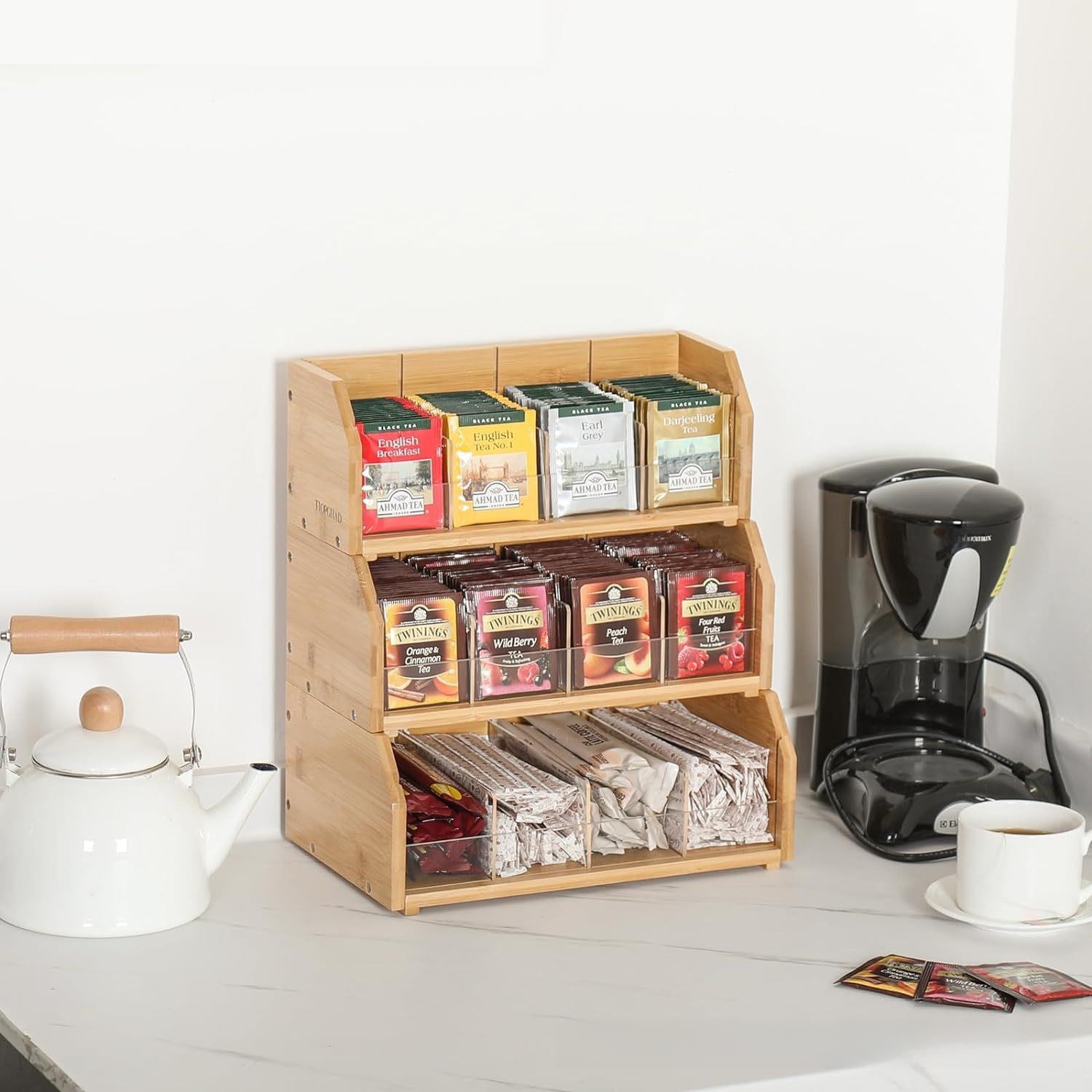 Coffee Tea Station - Bamboo Tea Bag Storage Box Three-layer