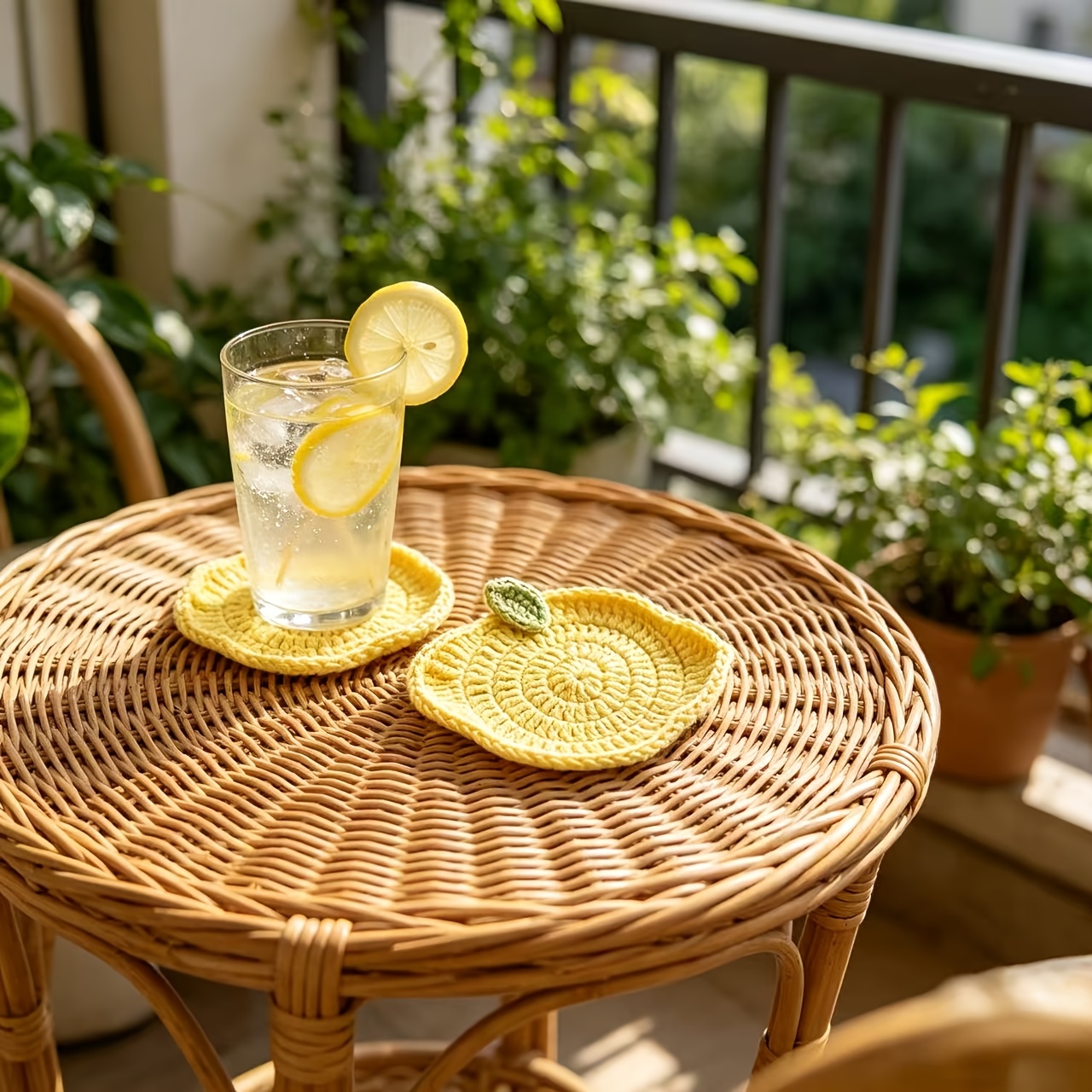 Coffee Tea Station - Handmade Crochet Lemon Coaster, Fresh Fruit