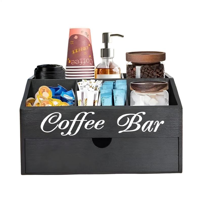 Coffee Tea Station - Coffee Tea Holder Basket Countertop Wooden