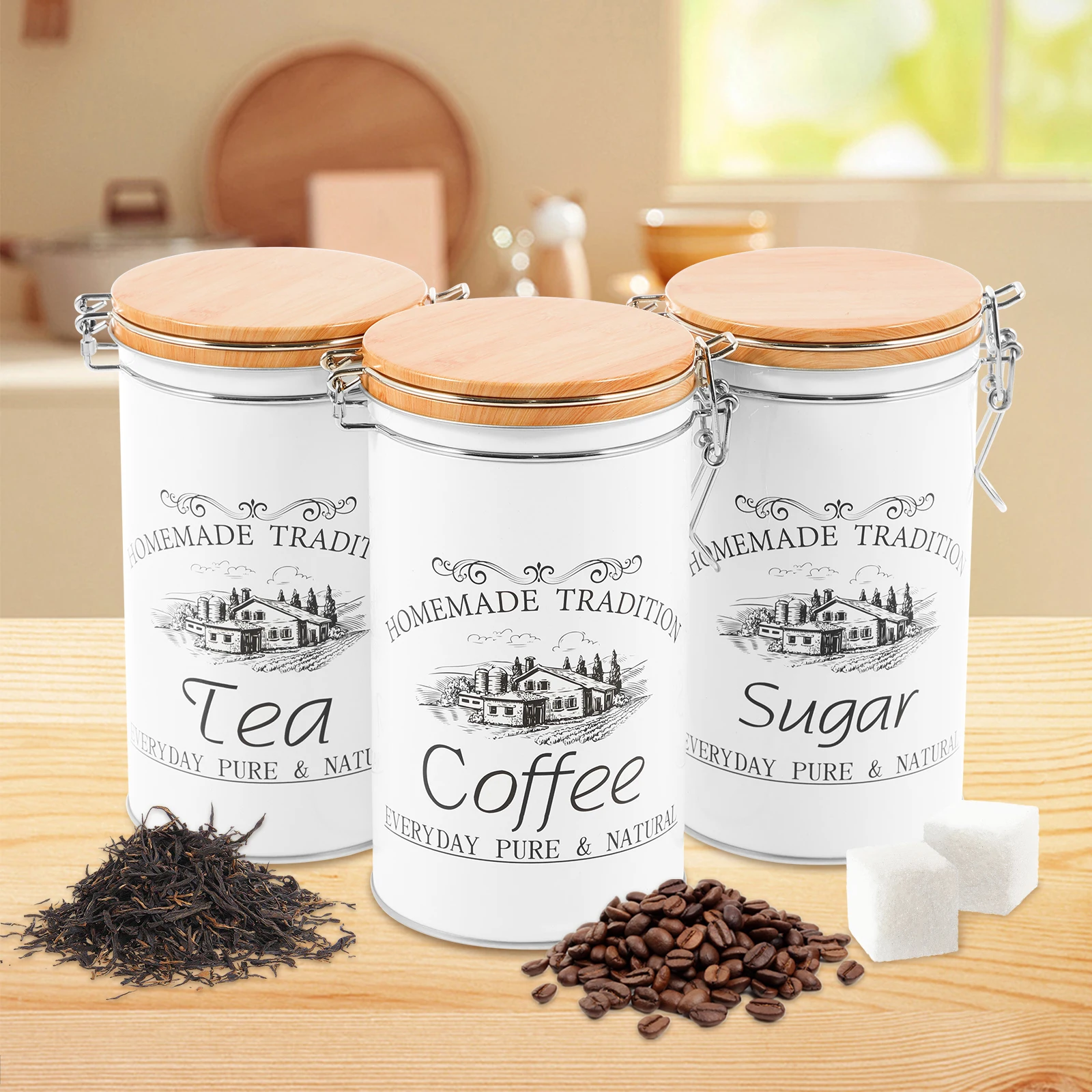 3Pcs/Set Tea Coffee Sugar Cani - đánh giá và giá Coffee Tea Sugar Canisters