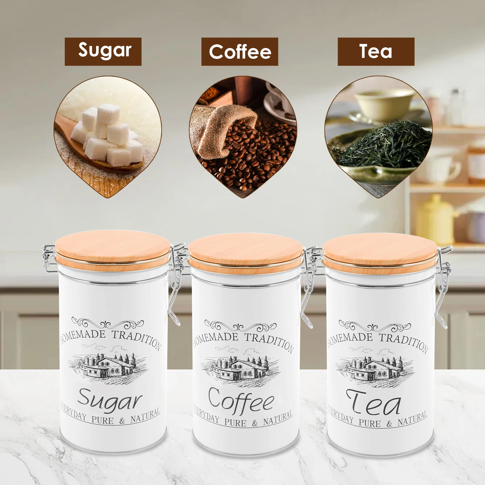 3Pcs/Set Tea Coffee Sugar Cani - đánh giá và giá Coffee Tea Sugar Canisters