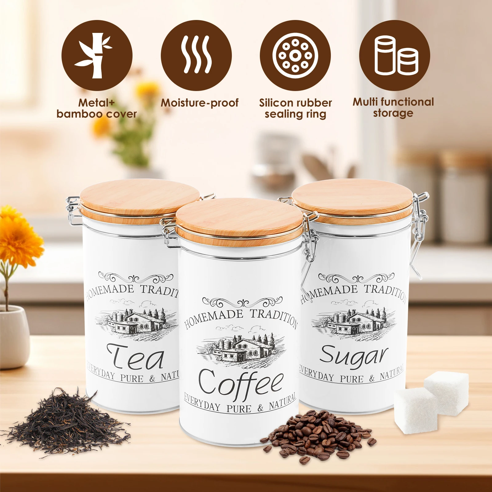3Pcs/Set Tea Coffee Sugar Cani - đánh giá và giá Coffee Tea Sugar Canisters