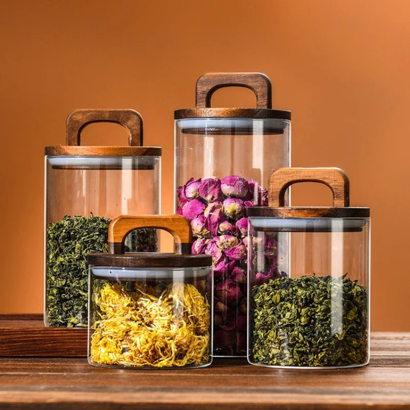 Clear Glass Jar with Bamboo Li - đánh giá và giá Coffee Tea Sugar Canisters