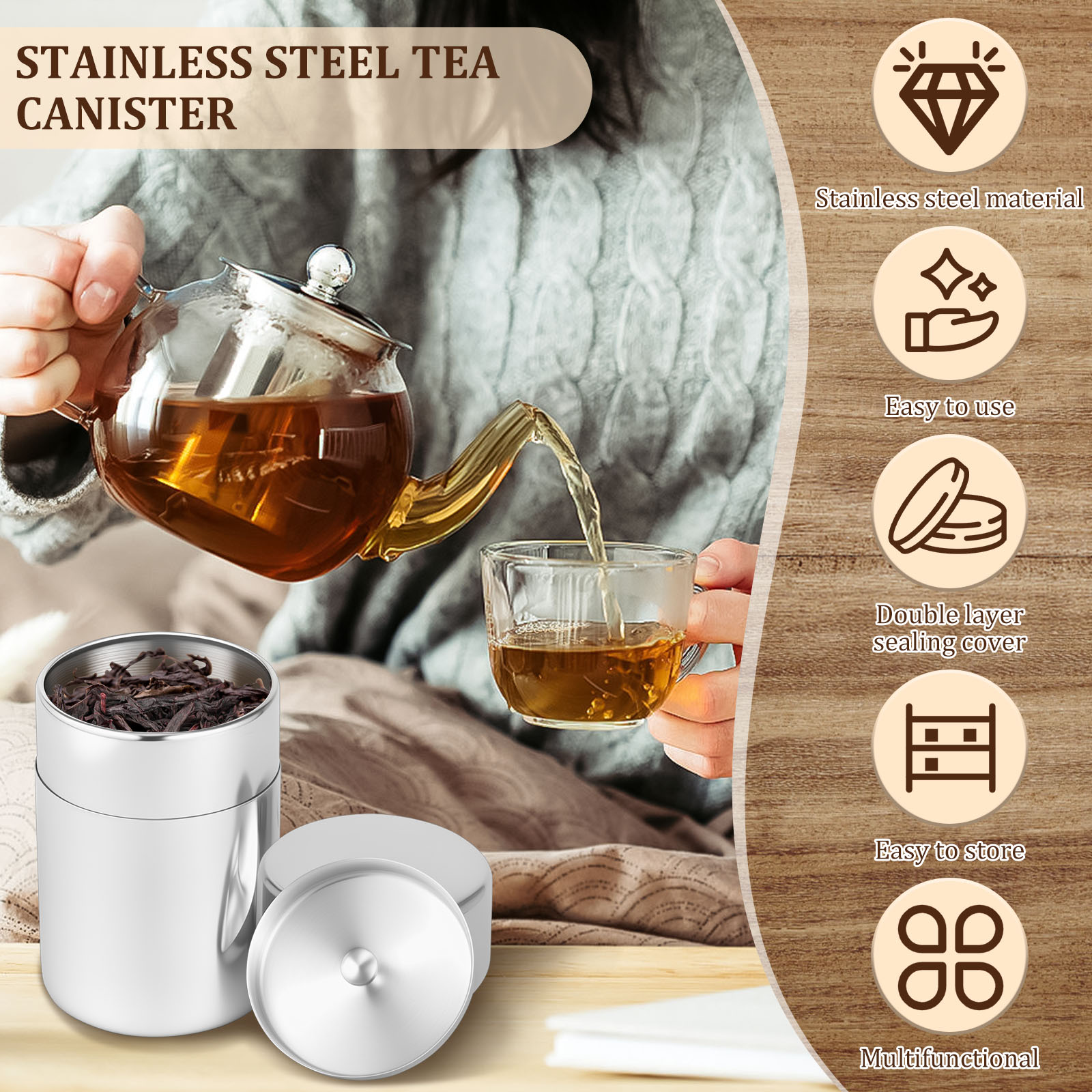 Stainless Steel Tea Leaf Tins  - đánh giá và giá Coffee Tea Sugar Canisters