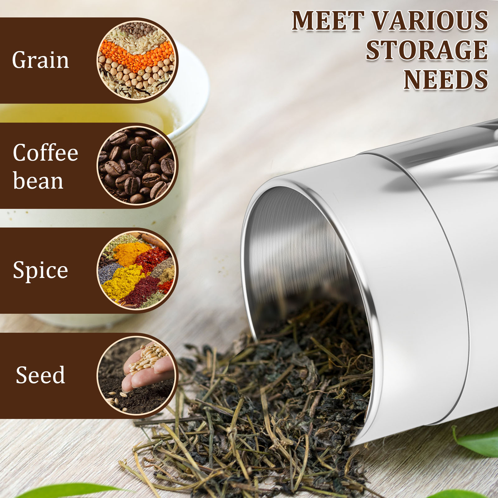Stainless Steel Tea Leaf Tins  - đánh giá và giá Coffee Tea Sugar Canisters